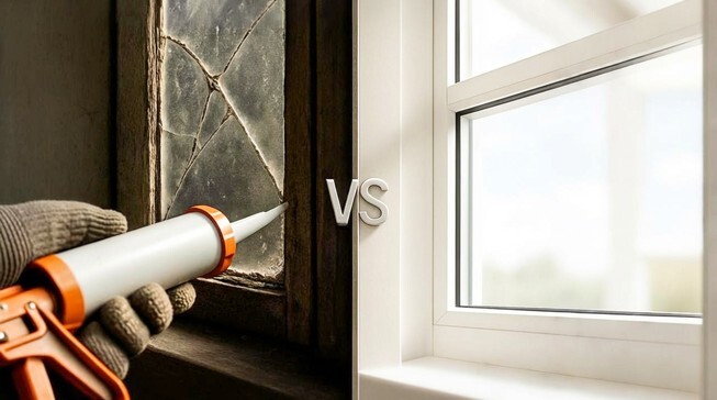 caulking old vs new window